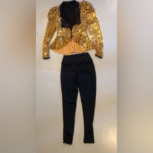 2 piece gold sequin jacket & black pants Weissman large child DANCE costume
